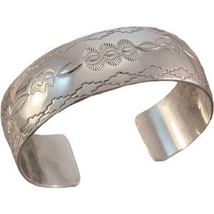 Belinda Woody Sterling Silver Navajo Stamped Wide Cuff Bracelet